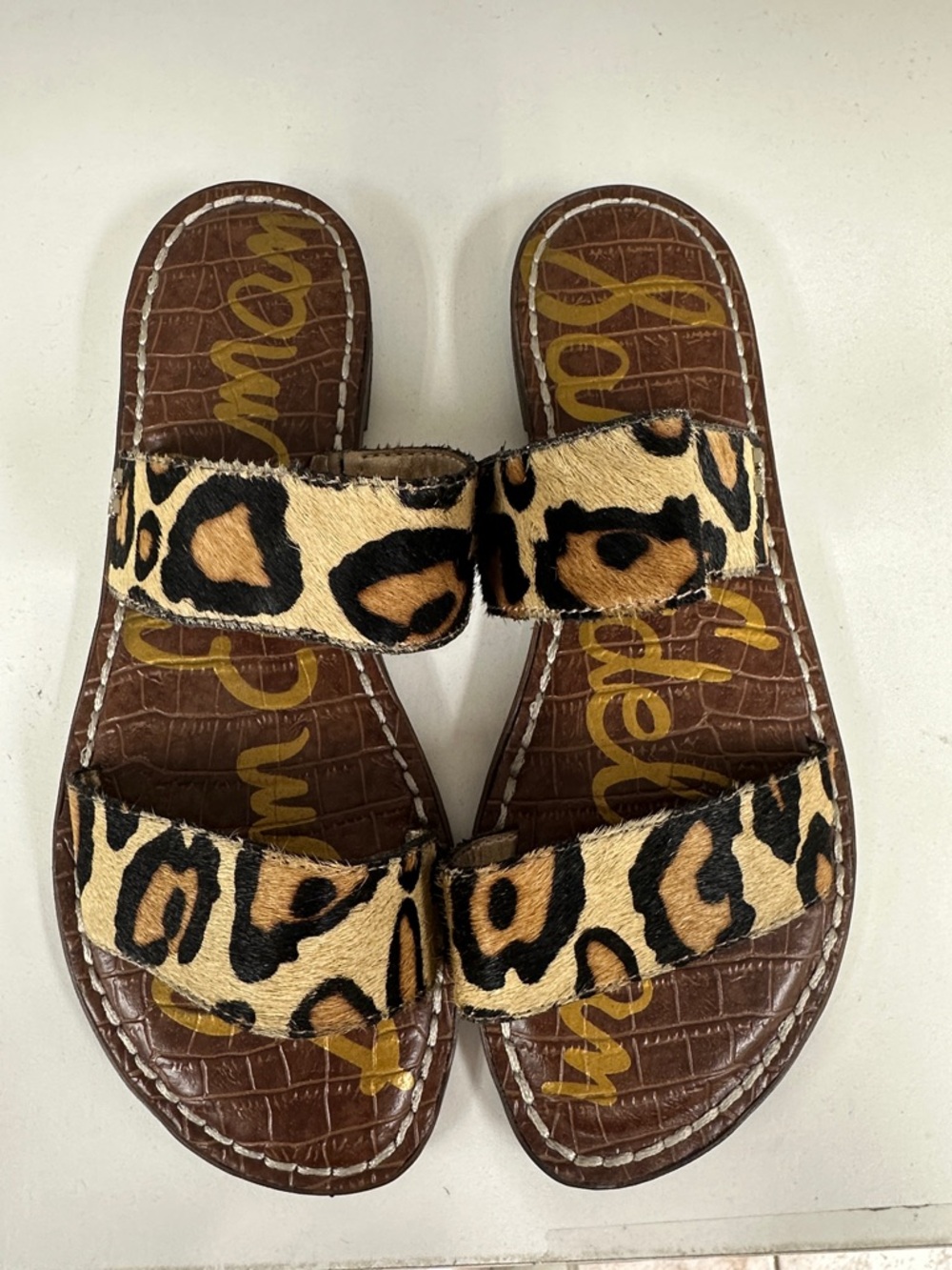 Delman Leopard Hair-On Slide Sandals - Black/Brown/White